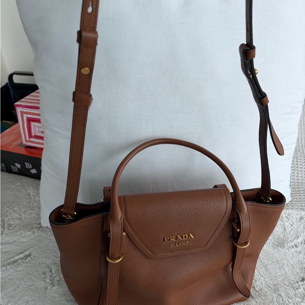 Authentic Prada Caramel Vitello Leather Satchel with Gold Hardware - Picture 7 of 9